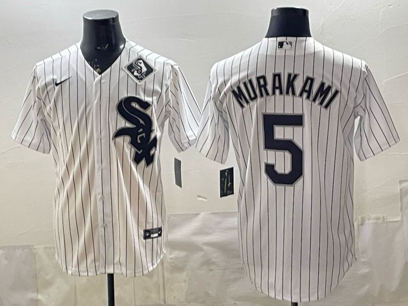 2026 Men Nike Chicago White Sox #5 Murakami White Stripe Game MLB Jersey 06